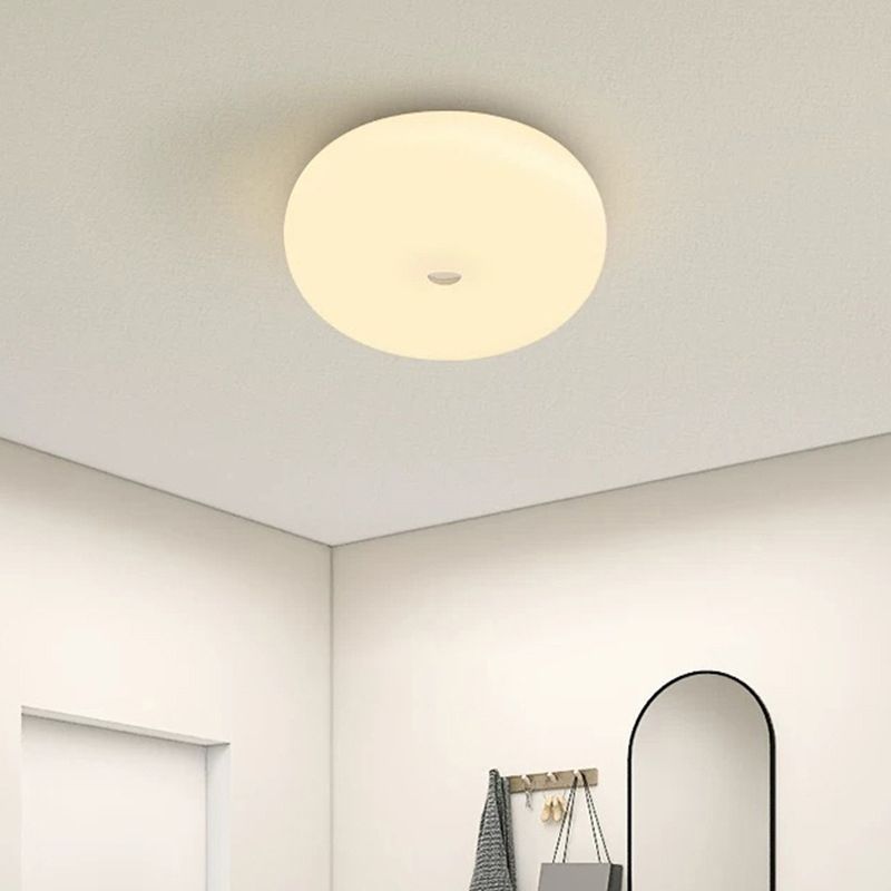 Contemporary Ceiling Flush in Cream White Metal and Acrylic Flush Mount