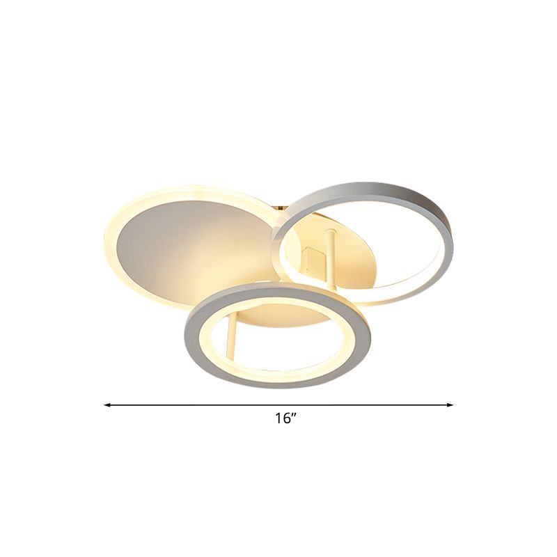 16"/19.5" W Metal Circular Semi Flush Mount Simplicity LED White Flush Ceiling Light for  Bedroom, White/Warm Light