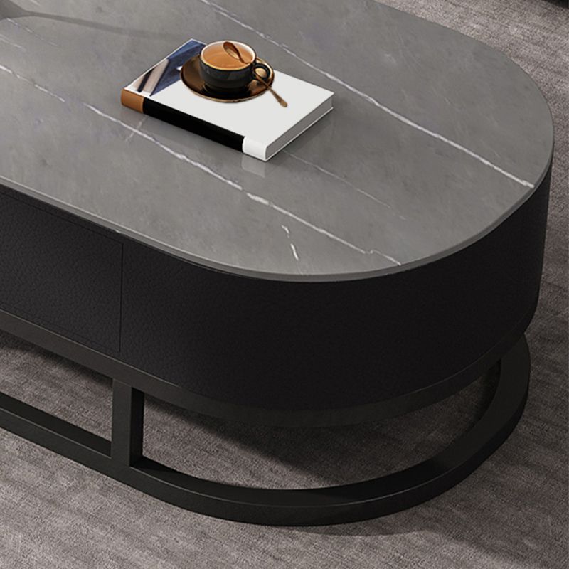 Slate Coffee Table Oval Nesting Coffee Table Set with Metal Legs