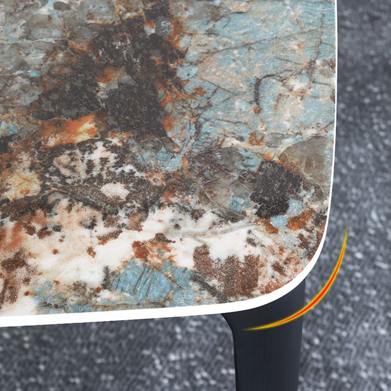 Sintered Stone Top Blue Table Modern Dining Table with Wooden Base and 4 Legs