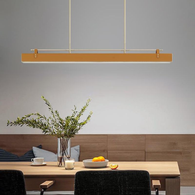 Leather LED Island Light Ultra-Modern Hanging Light Fixture for Dining Room