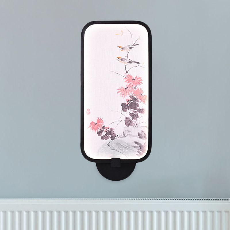 Metallic Chrysanths/Lotus Mural Lighting Chinese Black LED Wall Sconce Light Fixture for Sitting Room