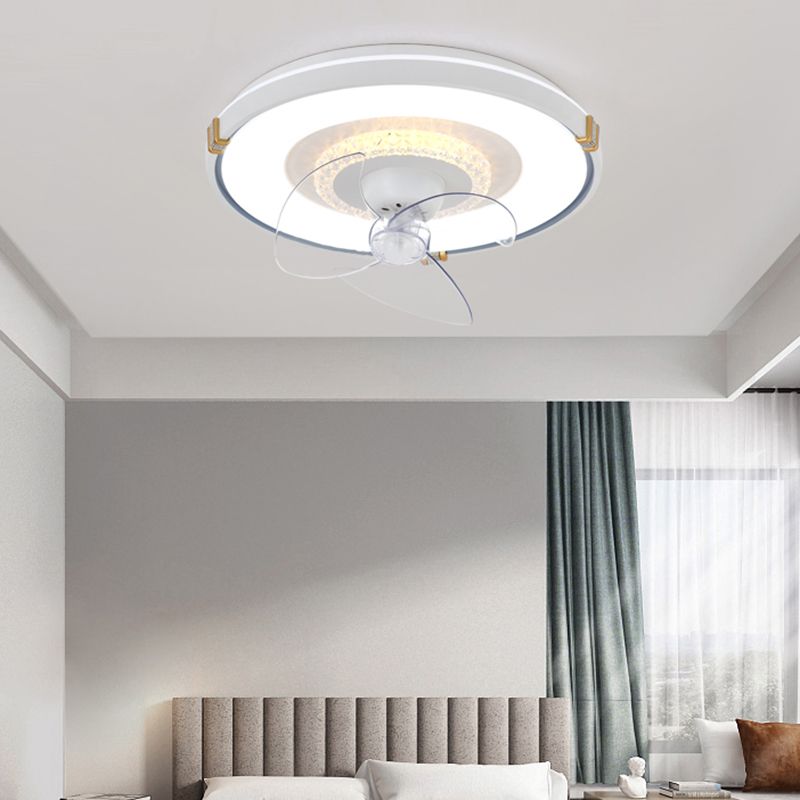 Round Bedroom Flush Mount Fan Lamp Metallic Nordic Style LED Semi Flush Light