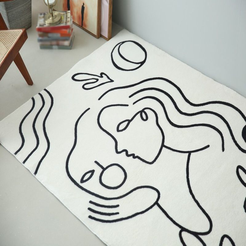 White Modern Rug Polyester Abstract Face Rug Washable Rug for Home Decoration