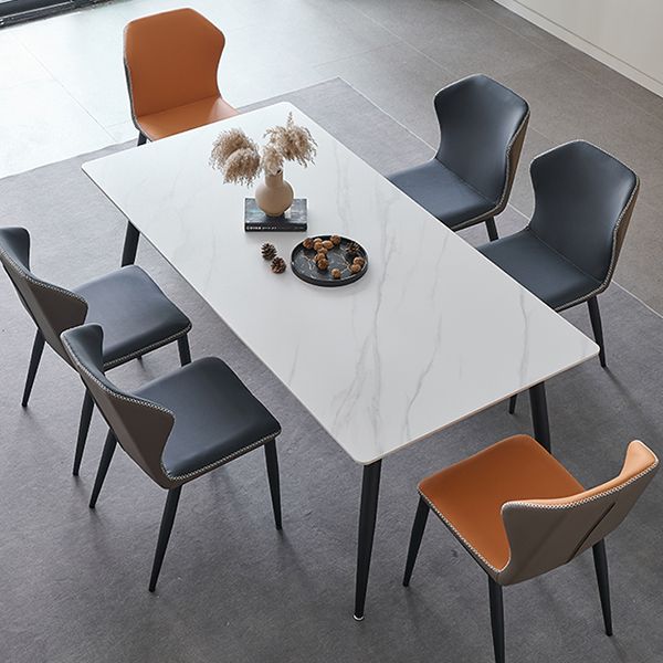 Mesa de comedor rectangular industrial de metal, mesa de piedra sinterizada con patas negras