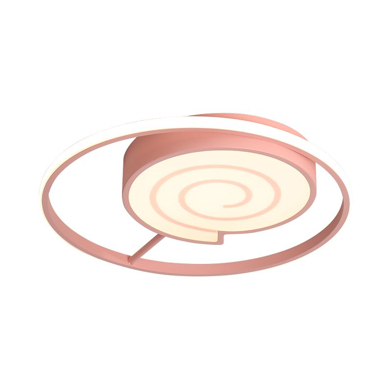 Kids Lolly Candy Ceiling Flush Light Iron Kids Room LED Flush-Mount Light Fixture in Pink