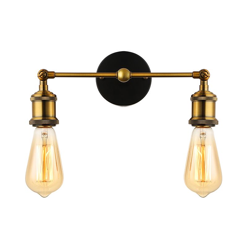 2 Lights Exposed Sconce Light with Bare Bulb Industrial Brass Finish Metal Wall Light Fixture for Coffee Shop