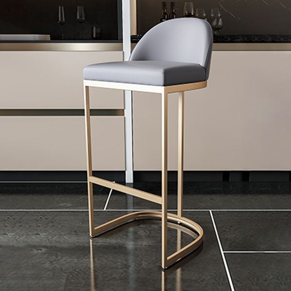 Bucket Faux Leather Dining Stool Low Back Bar Stool with Gold Metal Base