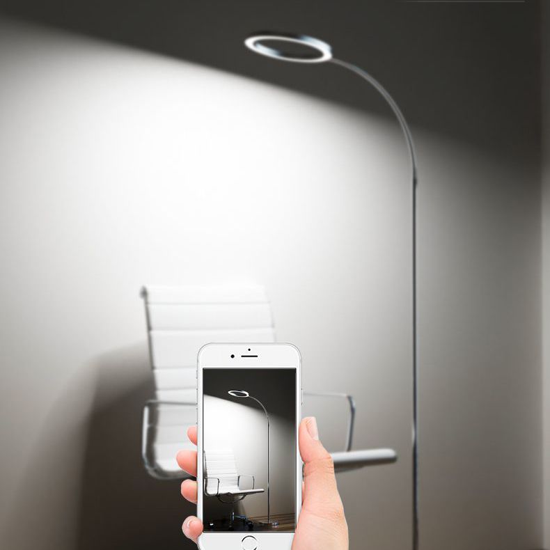 Aluminum O-shaped LED Floor Light Simple Silver Gooseneck Standing Light