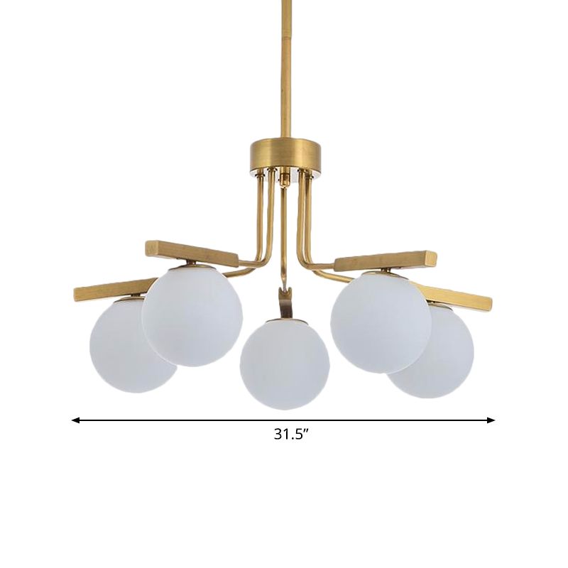 Ball White Glass Chandelier Light Modernist 5/8 Lights Led Gold Hanging Ceiling Lamp Fixture