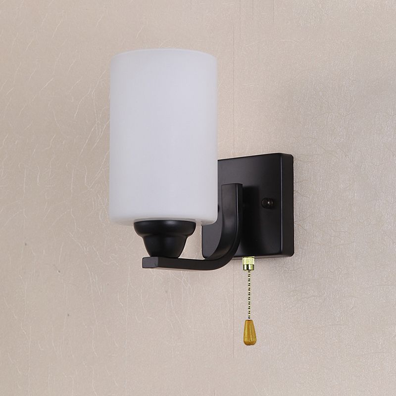 Cylindrical Shade Wall Lamp Modern White Glass Bedroom Sconce Light