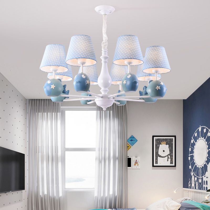 Cartoon kroonluchter verlichting witte conische ophanging licht met taps toelopende stofschaduw voor kinderkamer