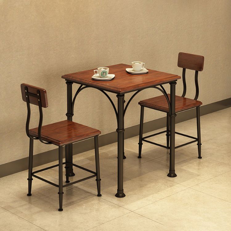 Industrial Style Solid Wood Dining Table Brown Square Table with 4 Legs for Dinning Room