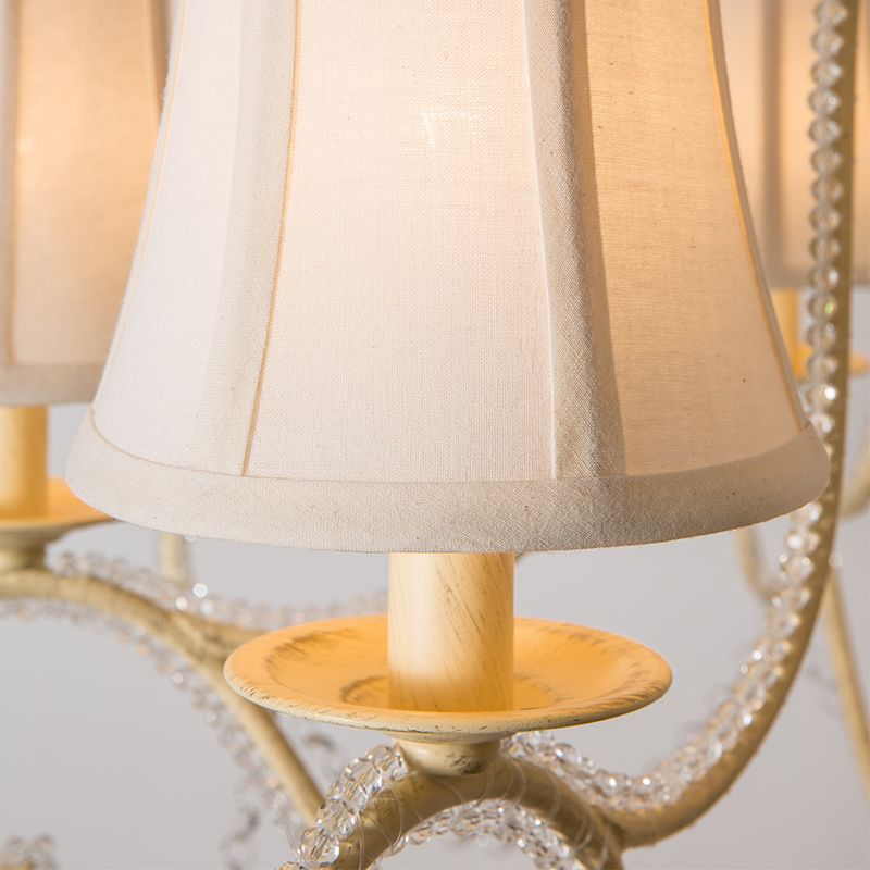 Empire Shade Bedroom Hanging Lightture Traditional Crystal perle 4 têtes d'éclairage de lustre beige avec ombre / avec ombres