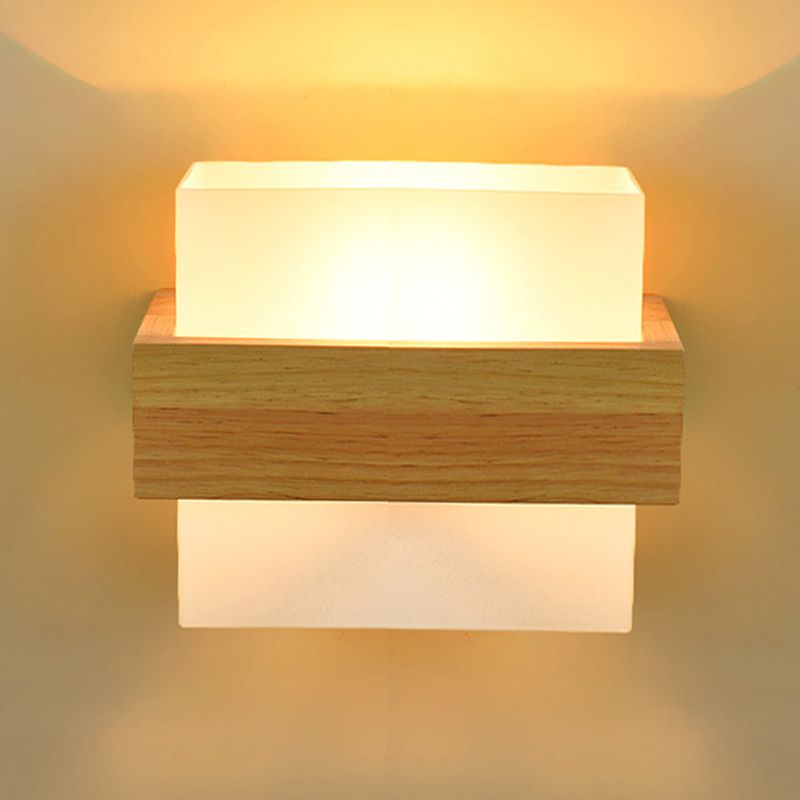 Gamique en bois de style minimalisme contemporain Éclairage d'éclairage de nuance en verre blanc givré pour chambre à coucher