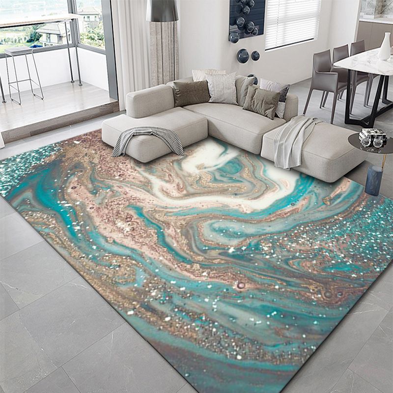 Modern Area Carpet Bold Abstract Print Indoor Rug Washable Polyster Carpet with Non-Slip Backing