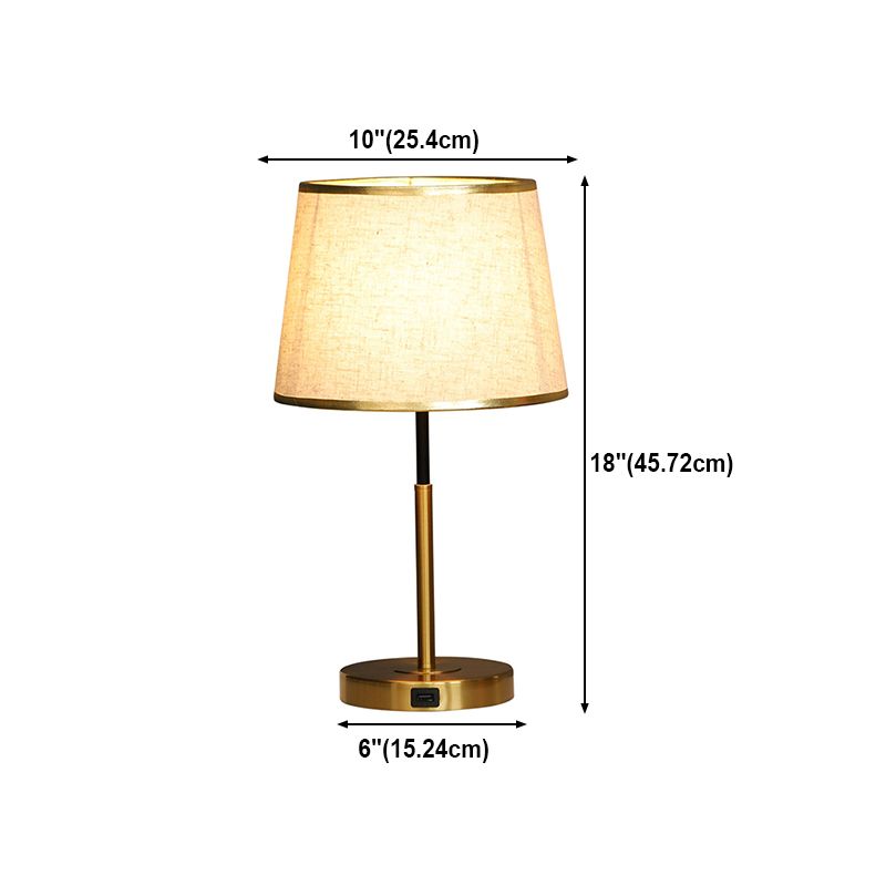 Gold Metal Table Light Modern 1-Light Bedroom Nightstand Lamp with Bucket Fabric Shade