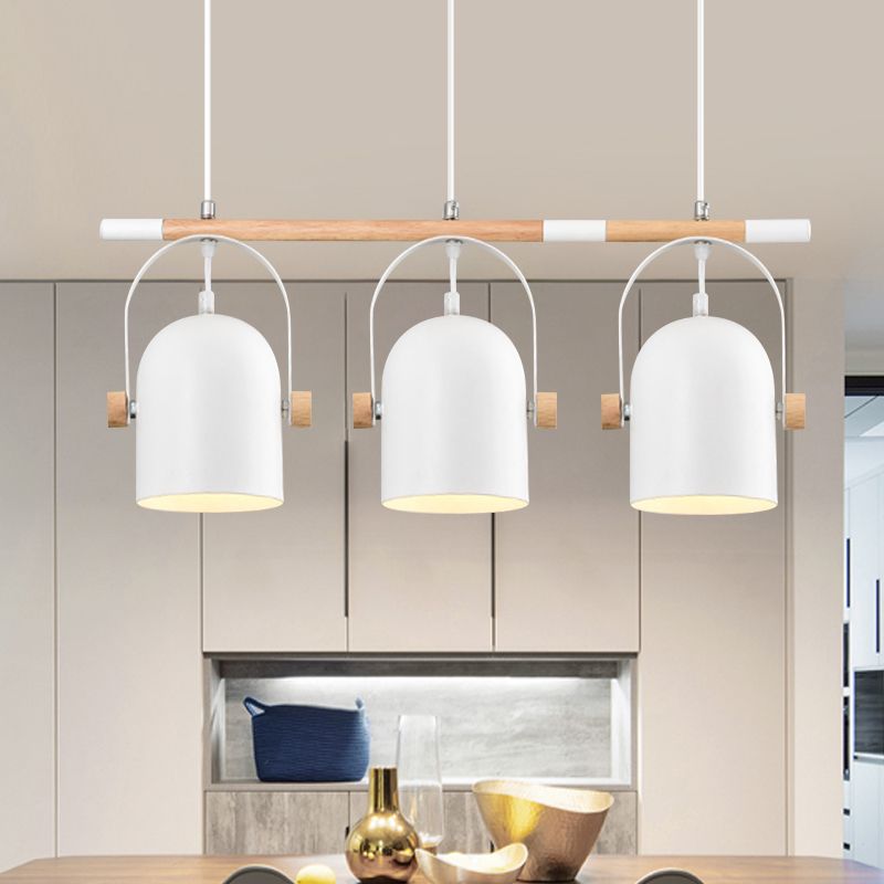 Adjustable Dome Shade Island Lighting Metal Triple Light Nordic Style Ceiling Pendant in White