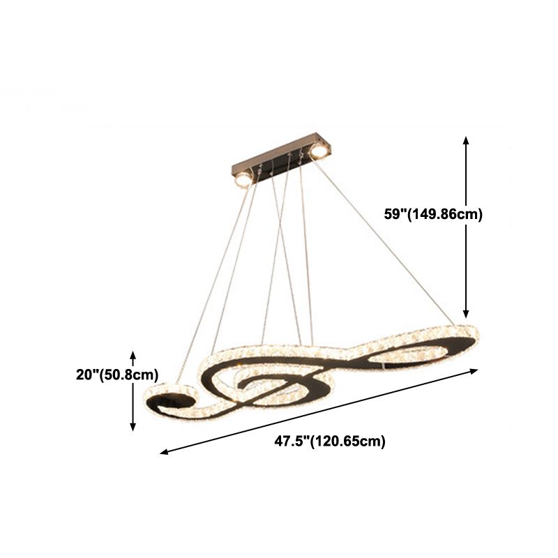 Contemporary Pendant Lights Note Shape Island Lights Crystal 3 Light for Kitchen Island