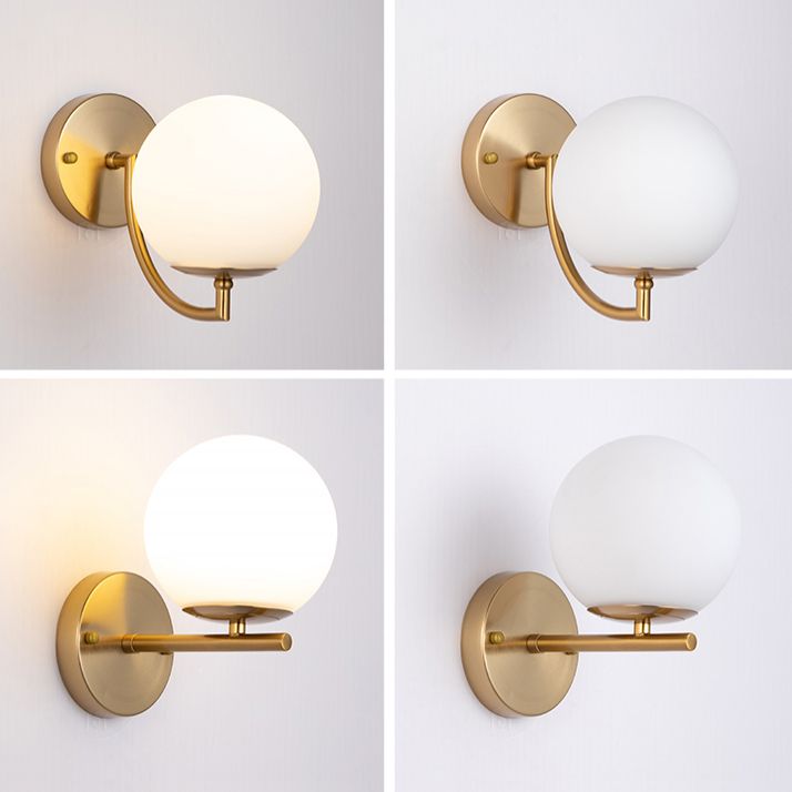 Living Room Wall Lamp Modern Style Brass Wall Sconce with White Glass Ball Shade