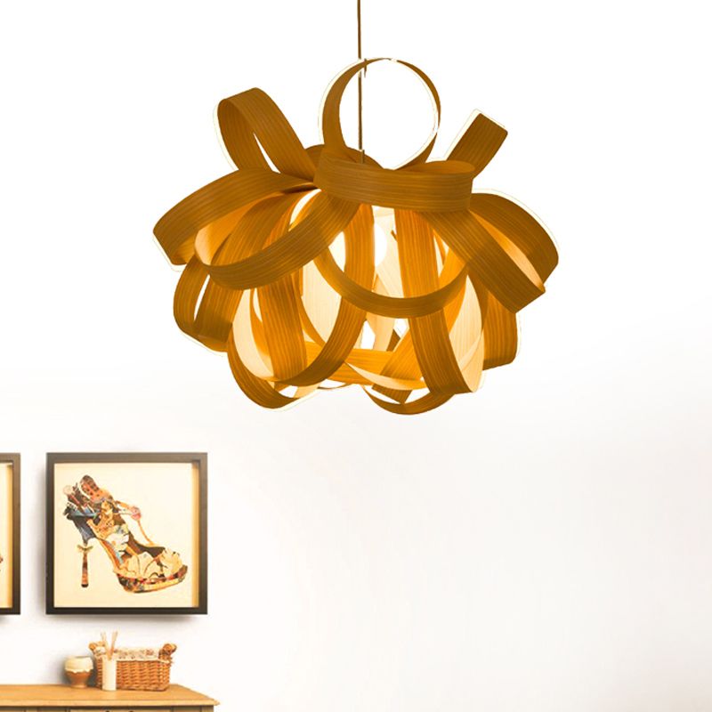 18"/23.5" Wide Twist Pendant Lamp Contemporary Wooden 1 Light Living Room Hanging Light in Beige