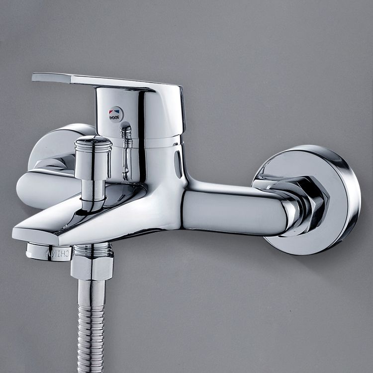 Contemporary Wall Mounted Bathroom Faucet Lever Handles 2 Hole Faucets Brass Faucet