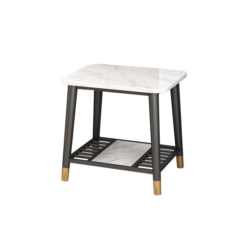 Rectangle Slate Top Side Table 21.65" Tall Metal 4 Legs End Table with Shelf