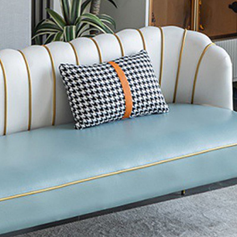 Faux Leather Modern Recessed Arm Sofa Standard Sofa with Sewn Pillow Back