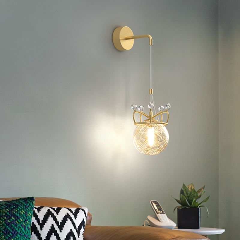 Decorative 1 Light Wall Lamp Globe Glass Hanging Wall Lamp in Brass Finish for Bedroom