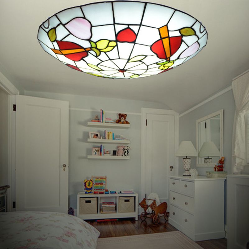 Dome Flush Mount Light 2/3/4 Lights Stained Glass Tiffany-Style Flush Mount Spotlight