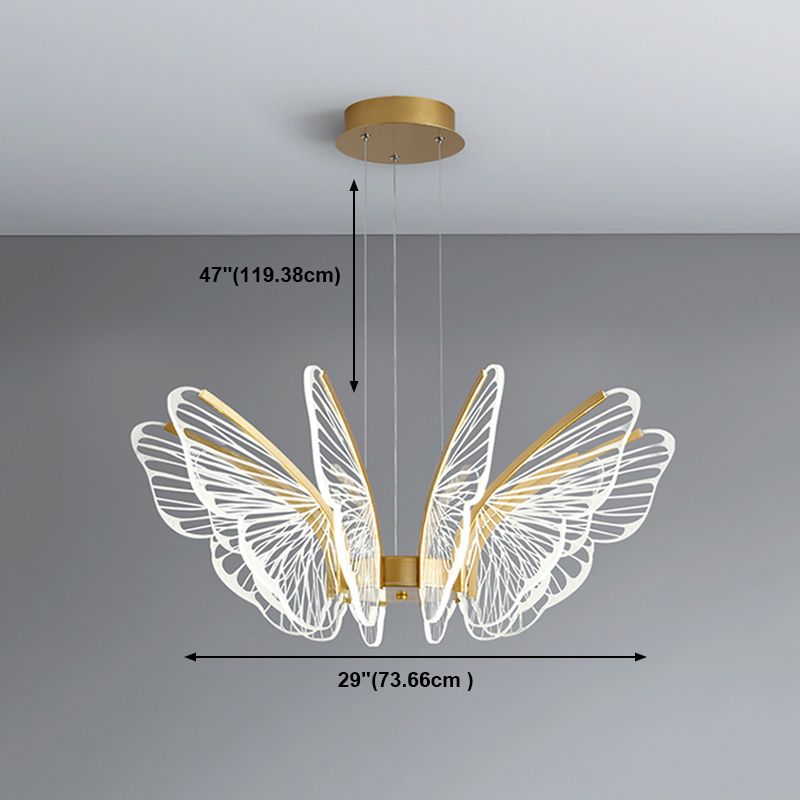 Metal Butterfly Shape Hanging Light Modern Style Multi Lights Cluster Pendant in Gold
