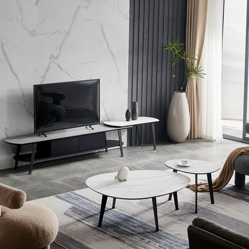 Contemporary White/Grey Free Shape Coffee Table with Metal Base