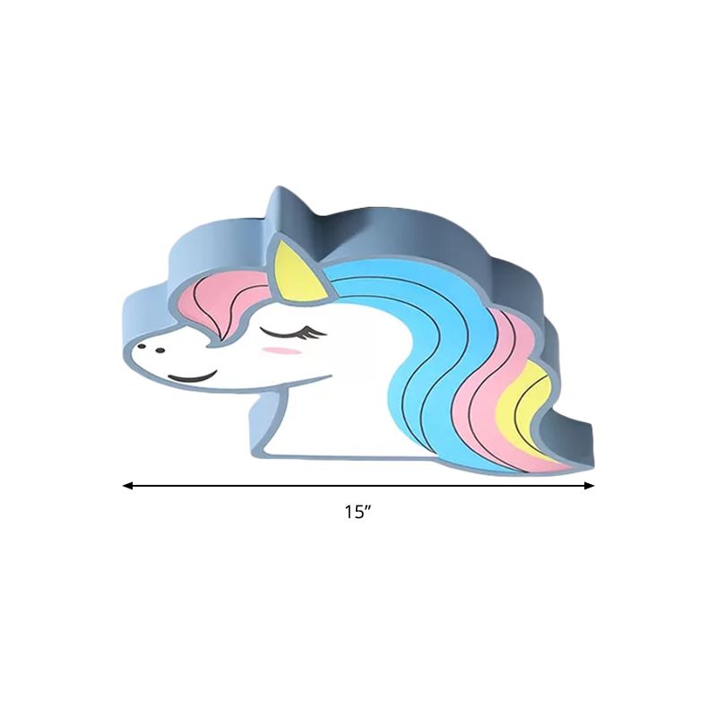Child Bedroom Unicorn Flush Ceiling Light Acrylic Cartoon Multi-Colored Ceiling Fixture