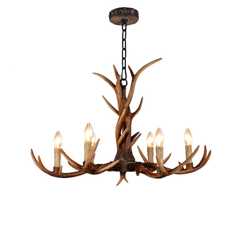 Antler Shaped Living Room Chandelier Countryside Resin Suspended Lighting Fixture
