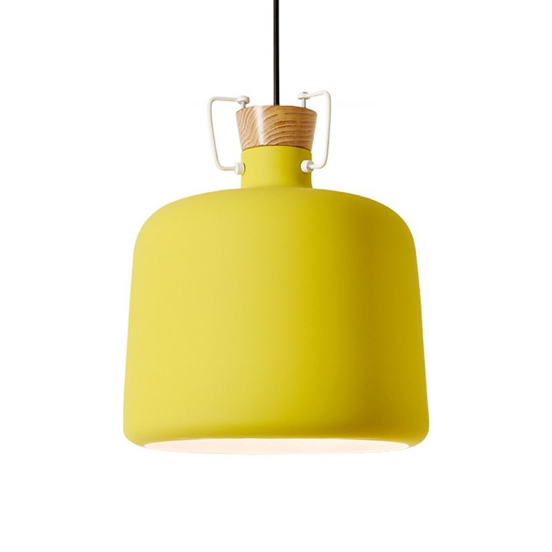 Polie de vin en forme d'éclairage Macaron Aluminium 1-Light Open Kitchen Pendant Lampe en bleu / or / brun avec bouchon de bois