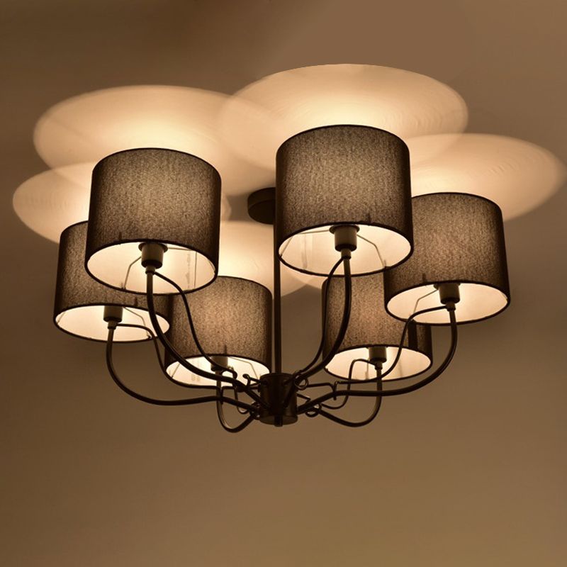 Plafonnier baril noir/blanc modernisme 3/6 ampoules lustre Semi-encastré en tissu pour salon