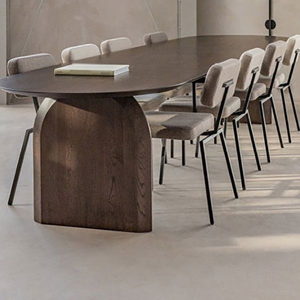 Pine Solid Wood Dining Table Modern Oval Dining Table with Double Pedestal