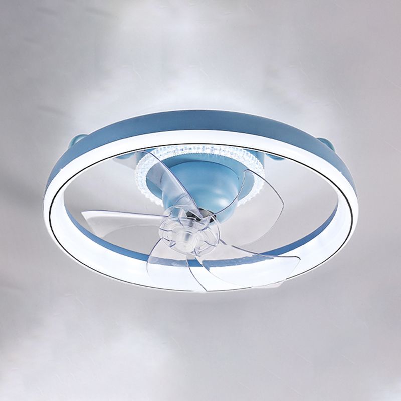 Round Shape Metal Ceiling Fans Kid Style 2 Lights Flush Ceiling Fan