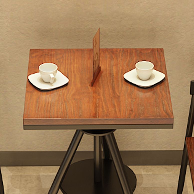 Solid Wood Industrial Dining Table Adjustable Square Table with Black Frame for Dinning Room