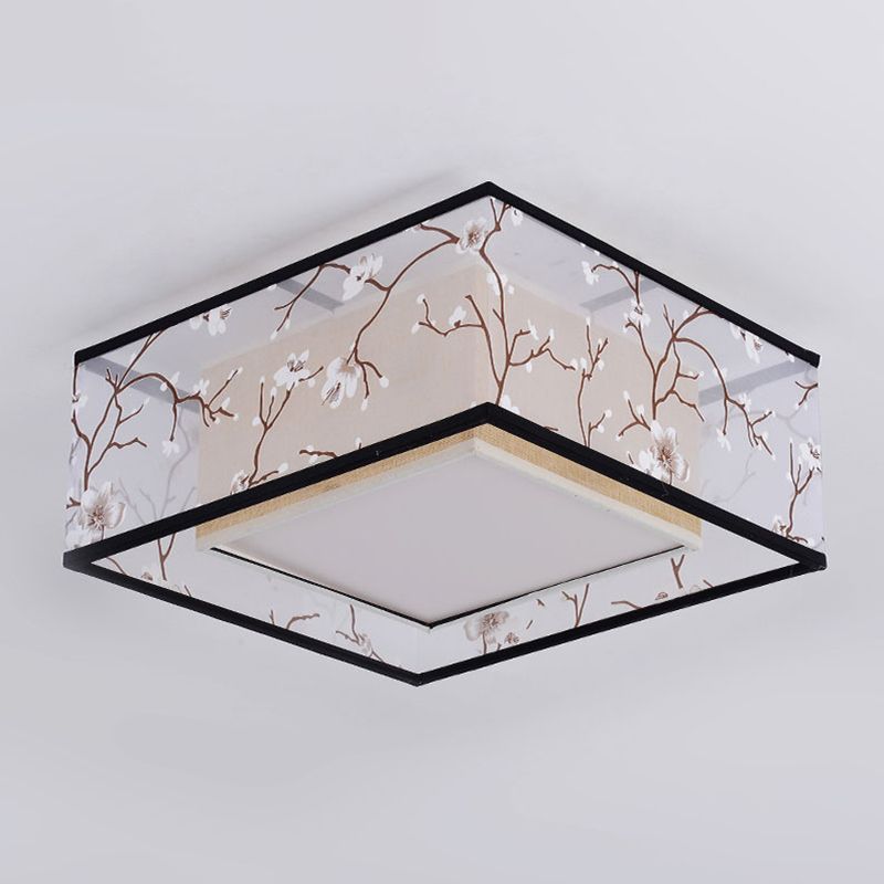 Fabric Square Flush Mount Ceiling Fixture Modern Flush Ceiling Light Fixture for Bedroom