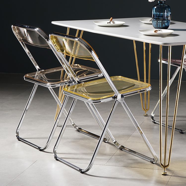 Silla de comedor plegable con respaldo abierto, silla de comedor individual sin brazos con patas de metal