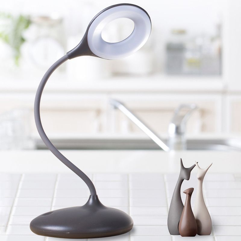 Brown/White Circle Shade Adjustable Table Light Contemporary LED Desk Lamp for Study