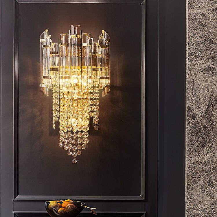 3-Light Modern Golden Wall Mounted Sconce Unique Crystal Wall Light for Bedroom