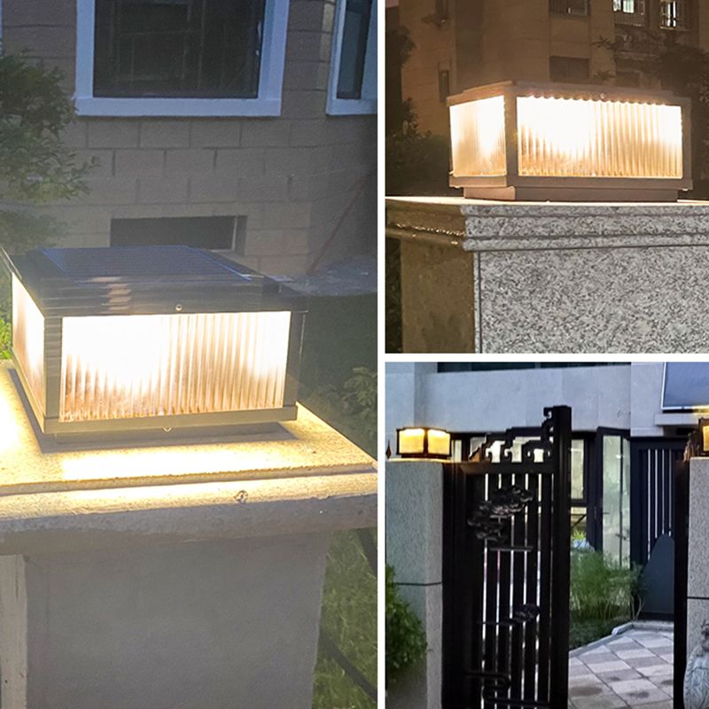 Rectangular Shape Metal Solar Pillar Lamp Modern Style 1 Light Outdoor Light in Bronze