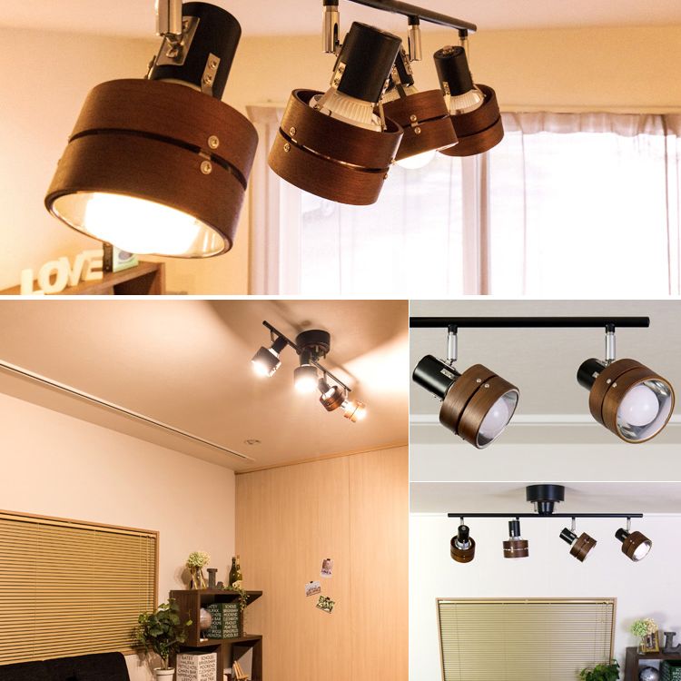 Nordic Wooden and Metal Track Lighting Fixtures Rotatable Semi Flush Ceiling Track Lighting for Foyer and Bedroom