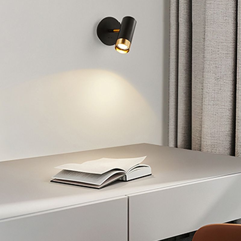 1-Light Modern Metal Wall Light Cylinder 5" High Reading Wall Sconce with Switch