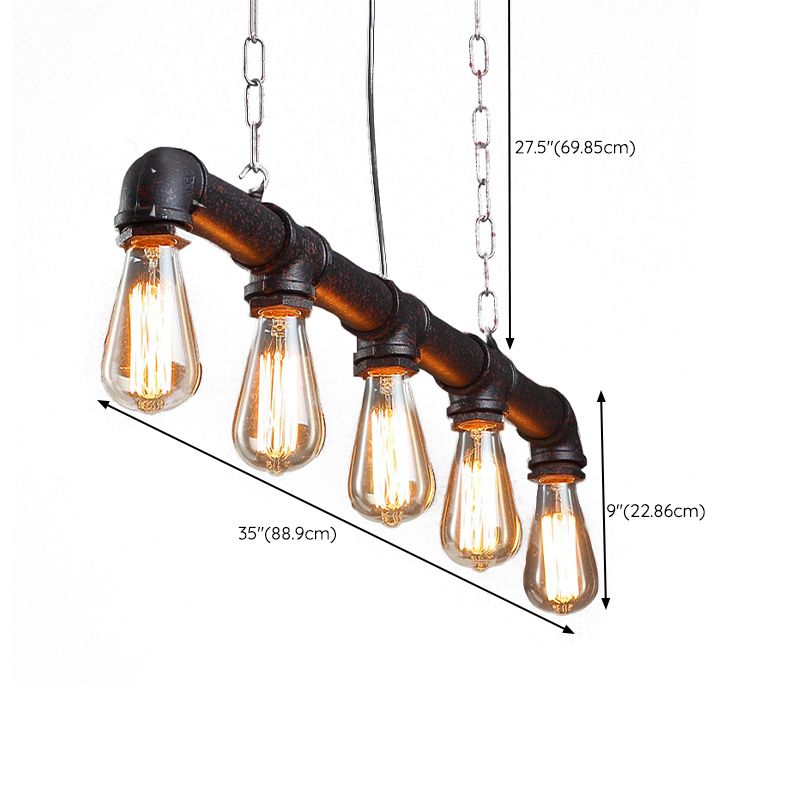 Linear Shape Pendant Light Kit Industrial Style Metal 5/10 Lights Pendant Light in Rust