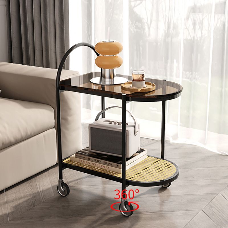 30.3" Tall Tray Top Side Accent Table Elliptical Glass Top End Table with Casters
