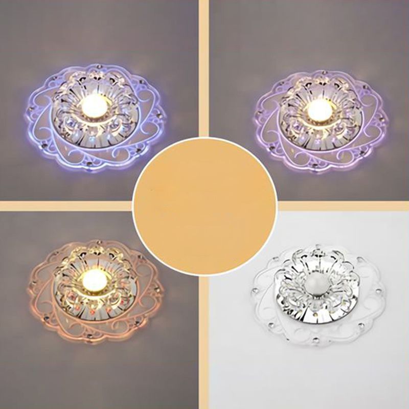 Plafonnier encastré moderne en cristal à LED pour couloir de forme florale en transparent