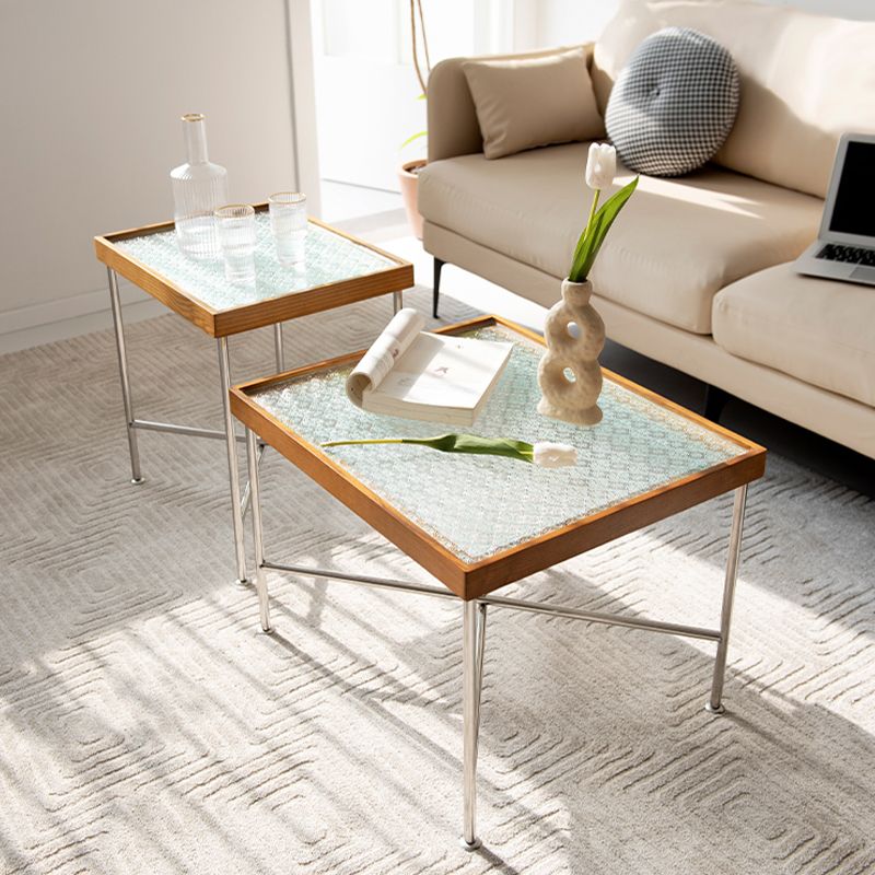 Modern Cross Legs End Slide Table Clear Tray Top Corner Table